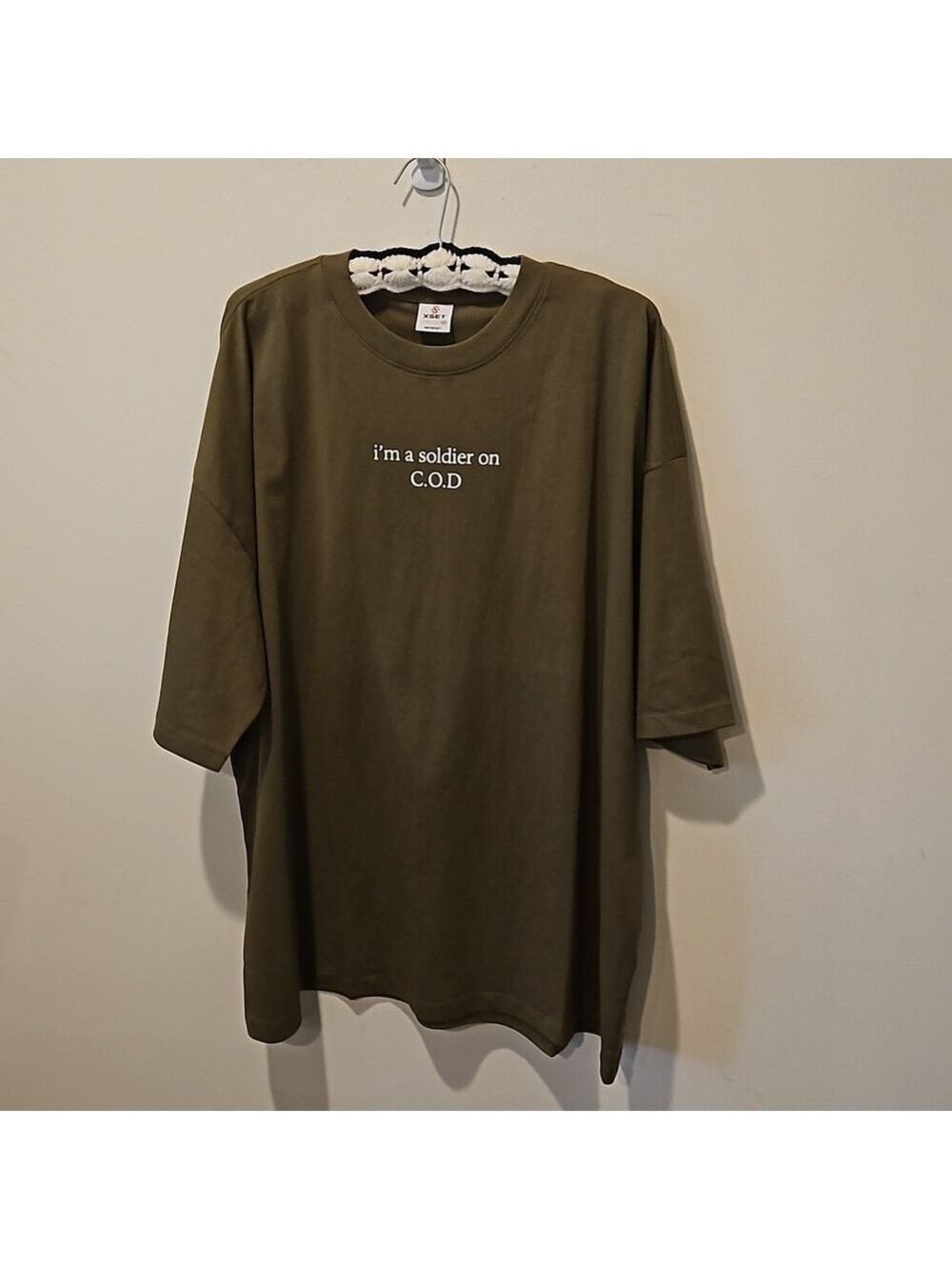 XSET NWT UNISEX GAMER I'M A SOLDIER ON C.O.D OLIVE SHORT SLEEVE T-SHIRT SIZE XXL